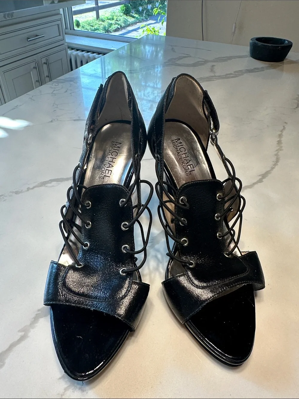 Michael Kors Black Lace-Up Open-Toe Stiletto Heels